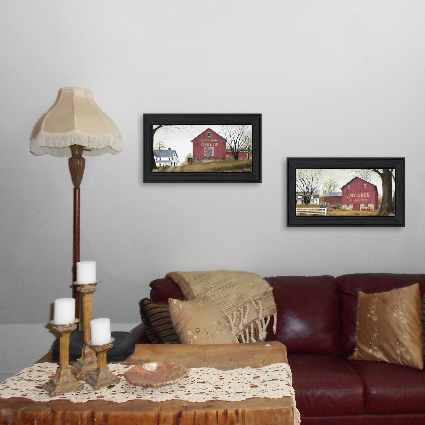 Set Of Two Antique Barn And Quilt Barn Black Framed Print Wall Art