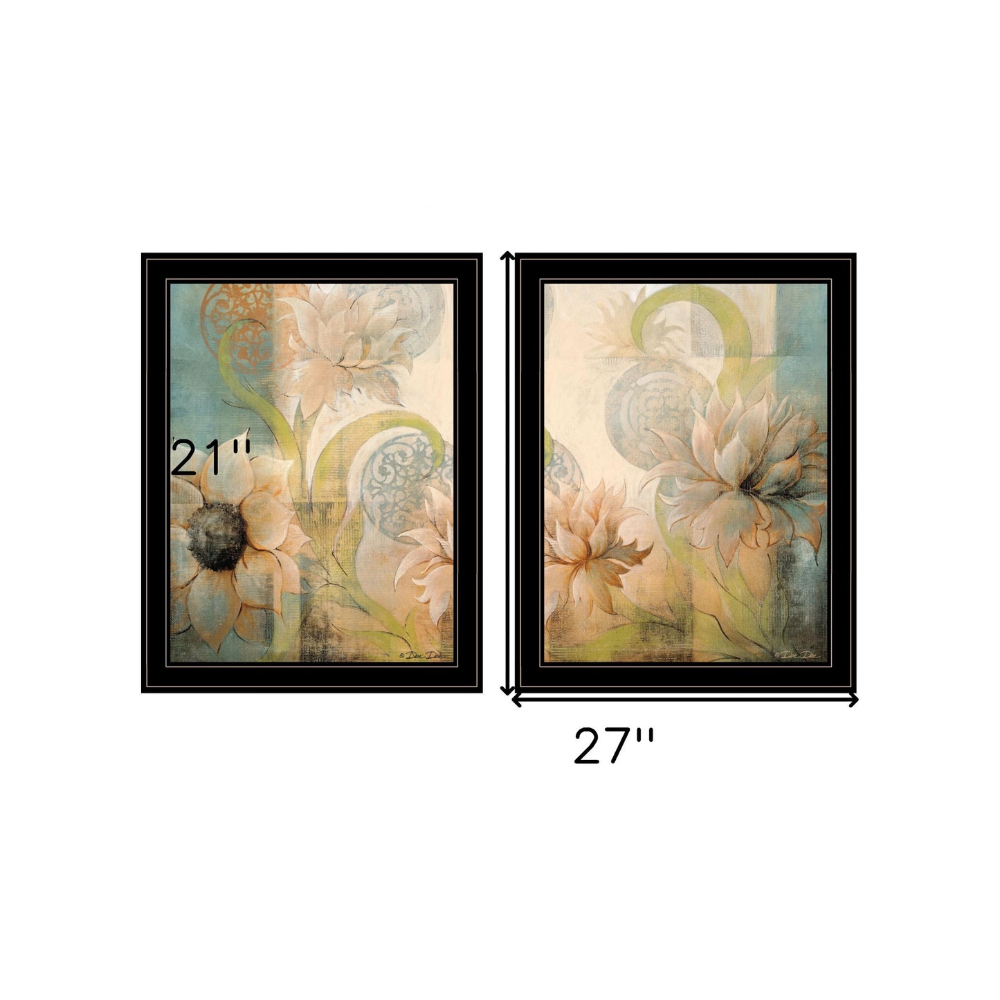 Set Of Two Meandering Flowers I And II 2 Black Framed Print Wall Art