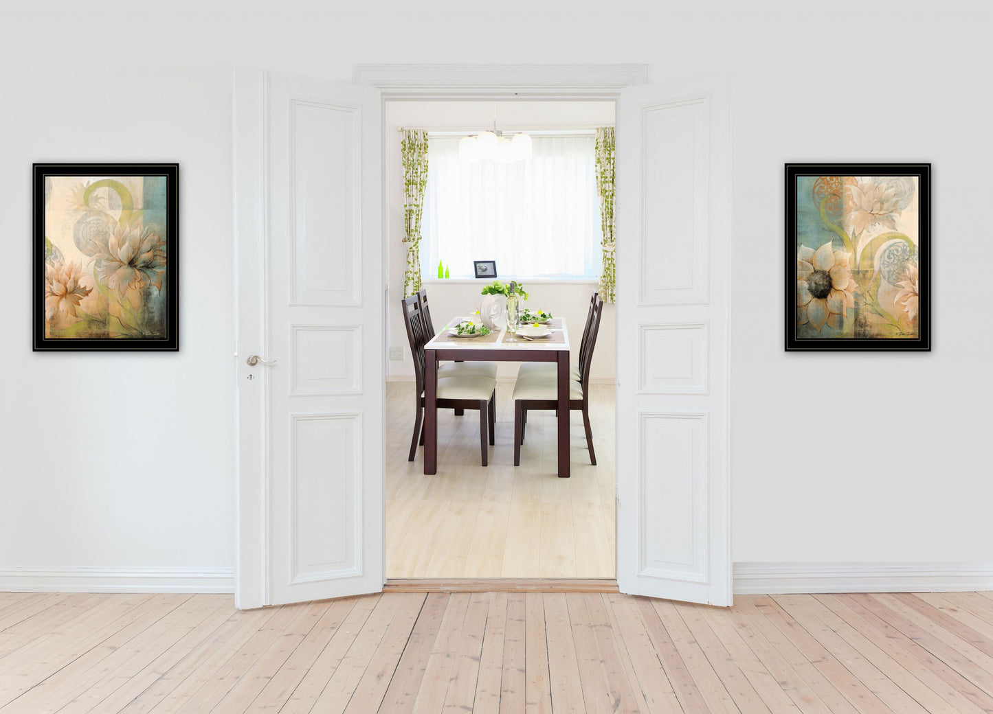 Set Of Two Meandering Flowers I And II 2 Black Framed Print Wall Art