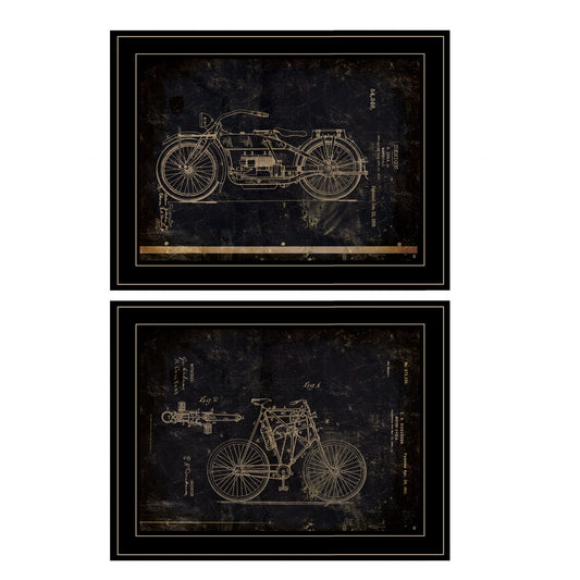 Set Of Two Motor Bike Patent I And II 2 Black Framed Print Wall Art