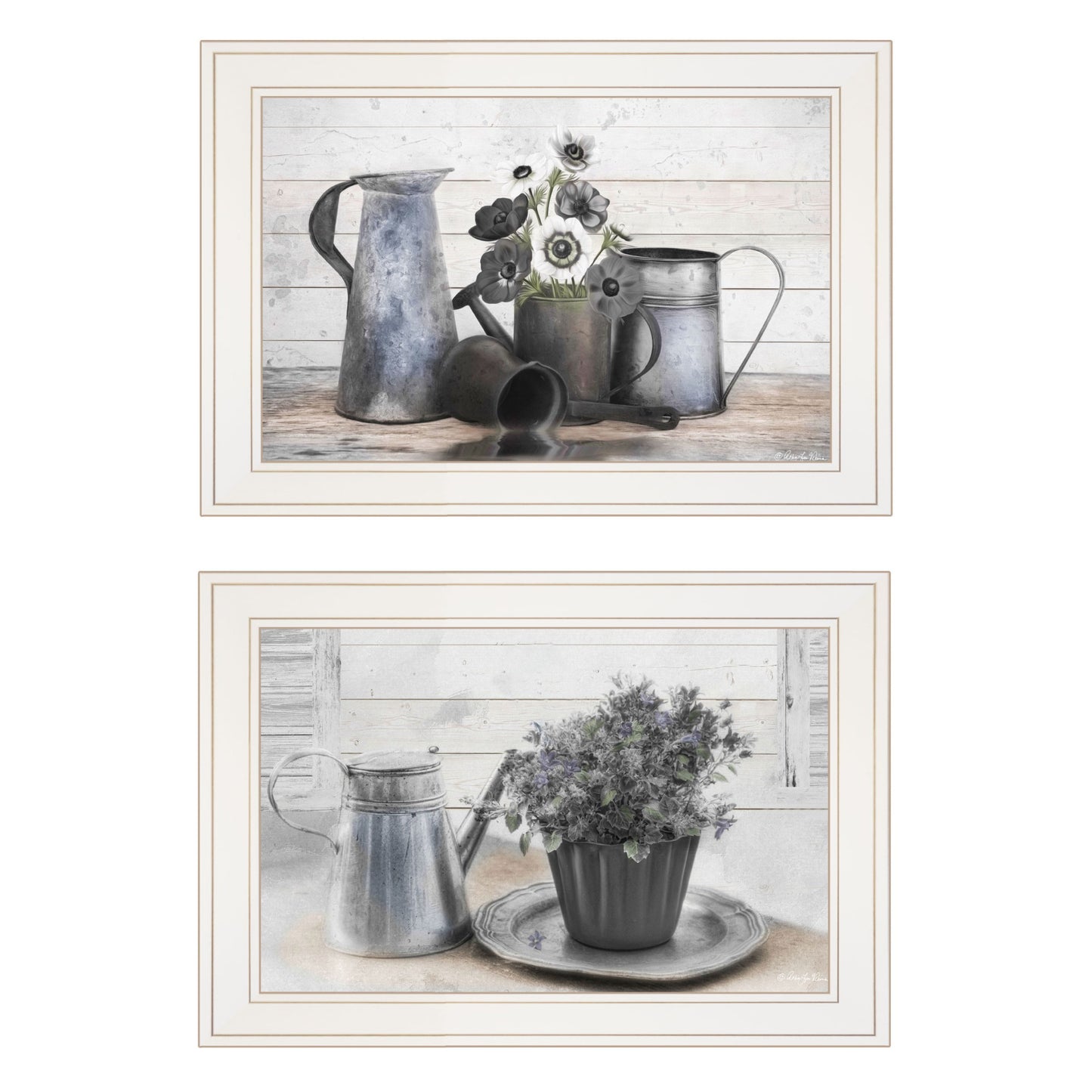 Set Of Two Floral With Tin Ware 1 White Framed Print Wall Art