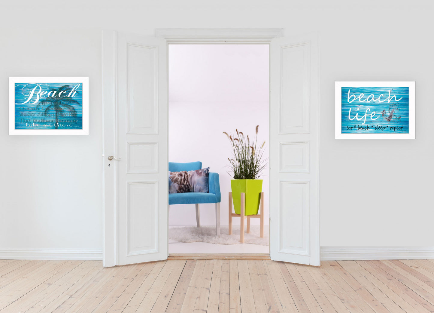 Set Of Two Beach Life 3 White Framed Print Wall Art