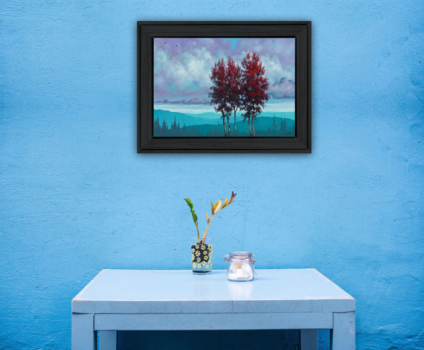 Two Red Trees 2 Black Framed Print Wall Art