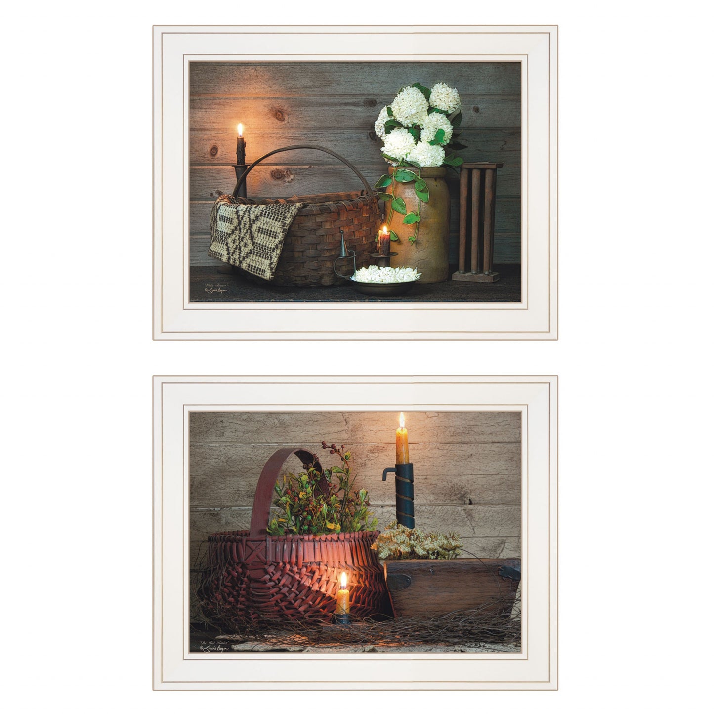 Set Of Two White Or Red Baskets 1 White Framed Print Wall Art