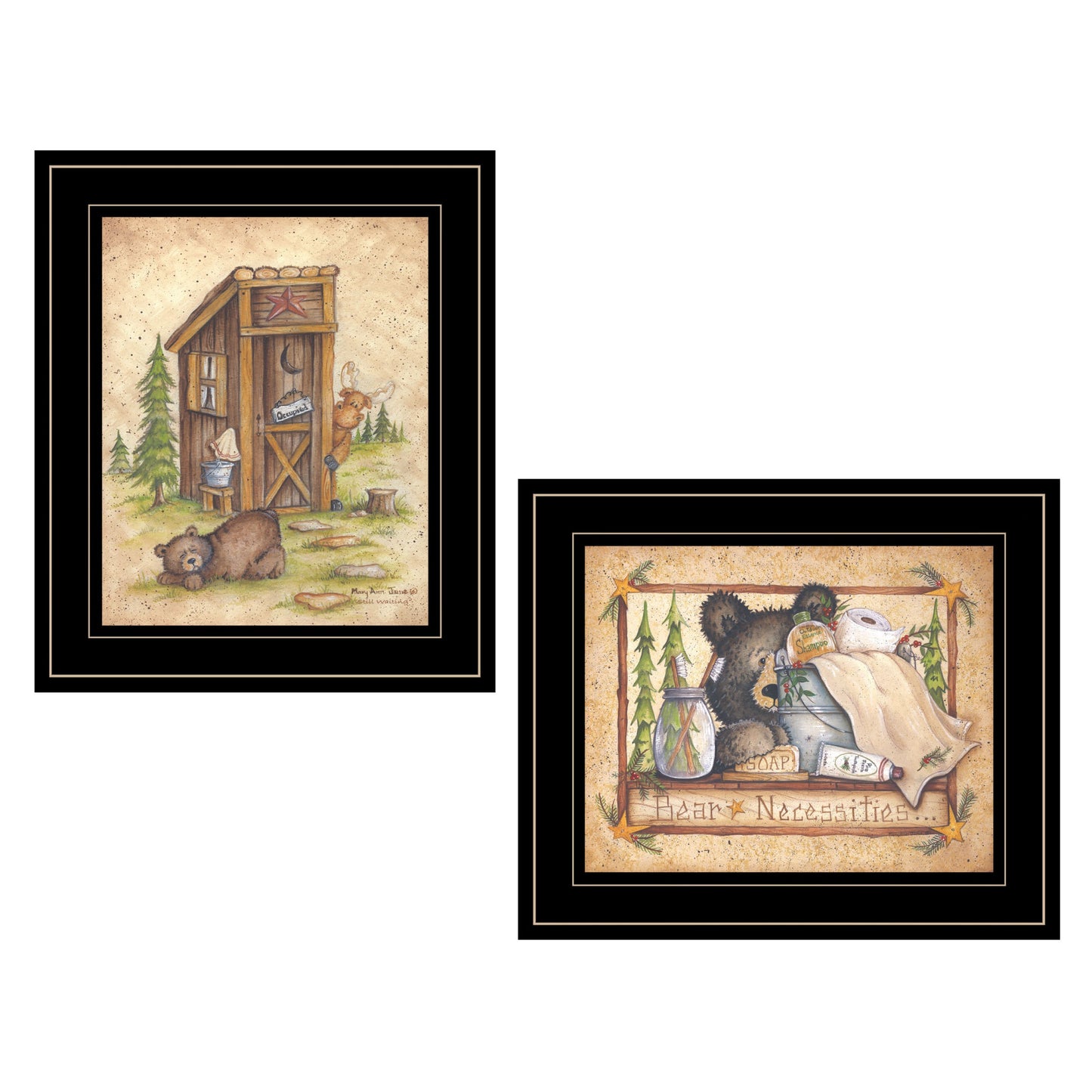 Set Of Two Bear Or Still Waiting 2 Black Framed Print Wall Art