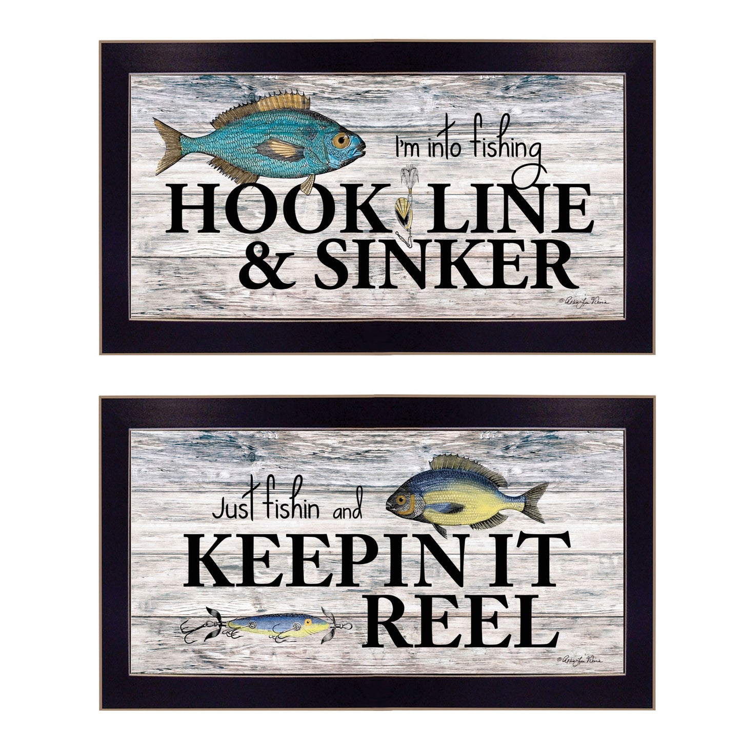 Set Of Two Fishing Combo 1 Black Framed Print Wall Art