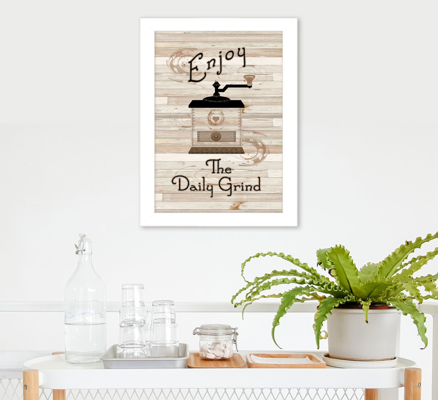 The Daily Grind 4 White Framed Print Wall Art