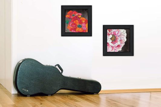 Set Of Two Blooms On Black 2 Black Framed Print Wall Art