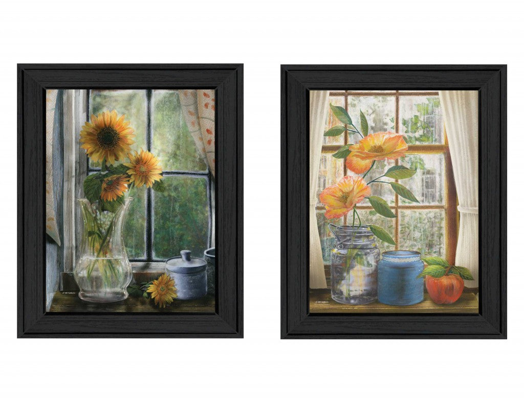 Set Of Two Flowers 1 Black Framed Print Wall Art