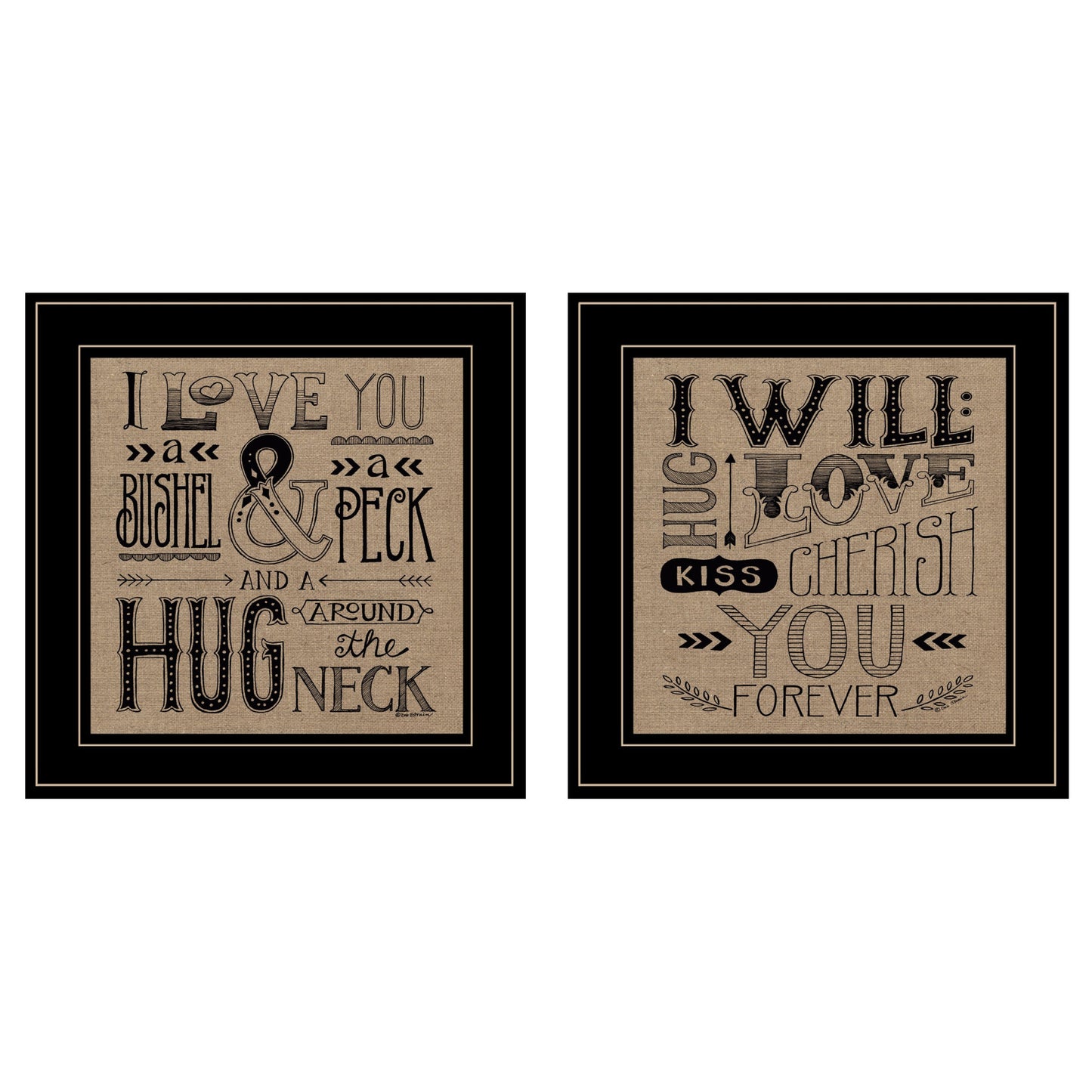 Set Of Two Hugs Or Forever 2 Black Framed Print Wall Art