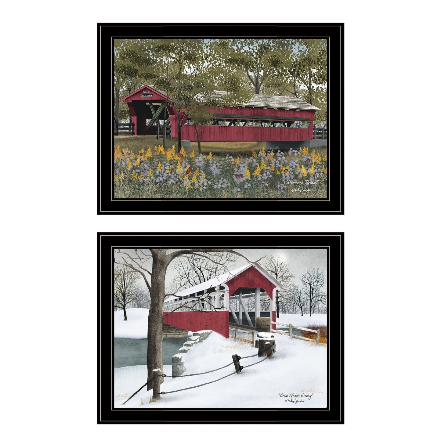 Set Of Two Covered Bridge Scenes Black Framed Prints Wall Art