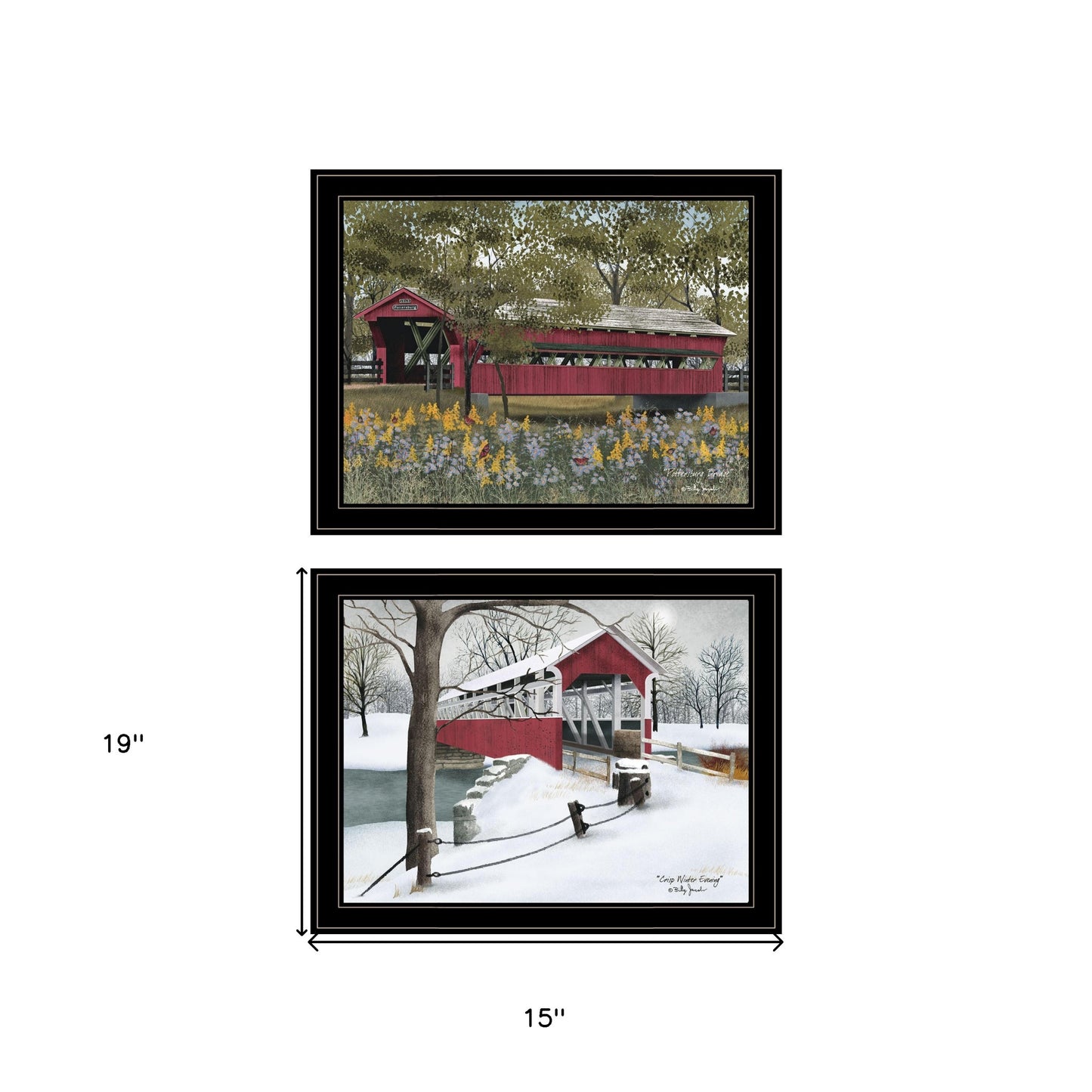 Set Of Two Covered Bridge Scenes Black Framed Prints Wall Art