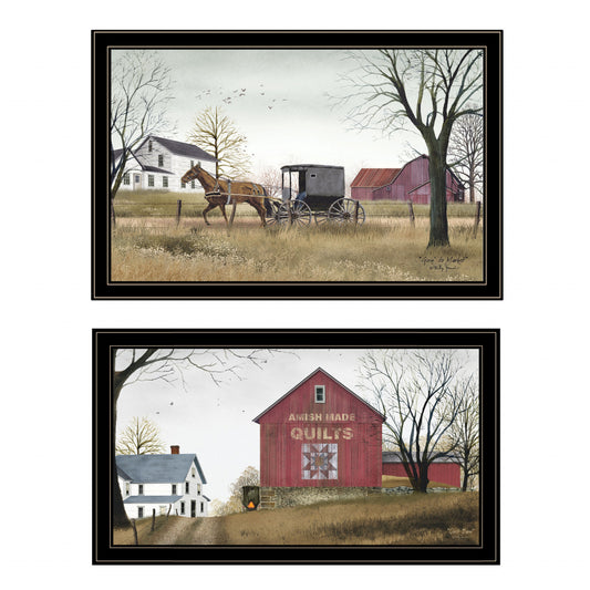 Set Of Two Goin To Market Amish Black Framed Prints Wall Art