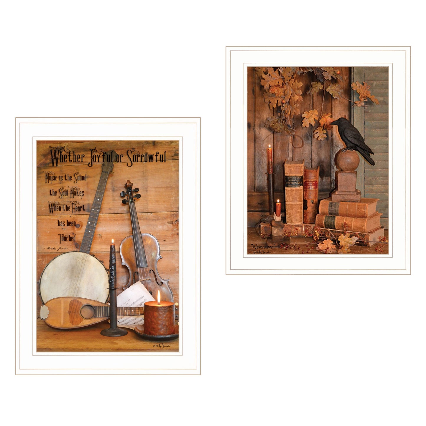 Set Of Two Music Or Nevermore 1 White Framed Print Wall Art