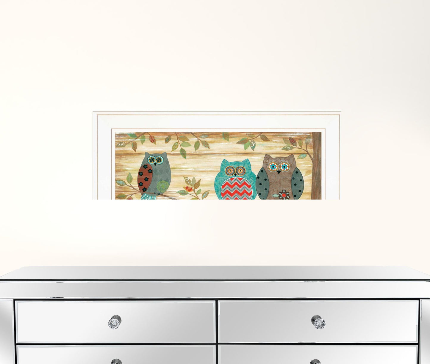 Three Wise Owls 2 White Framed Print Wall Art