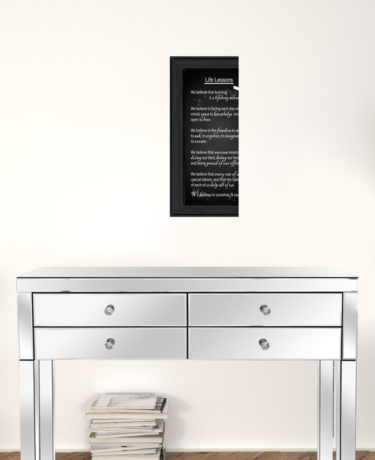Black and White Life Lessons Black Framed Print Wall Art