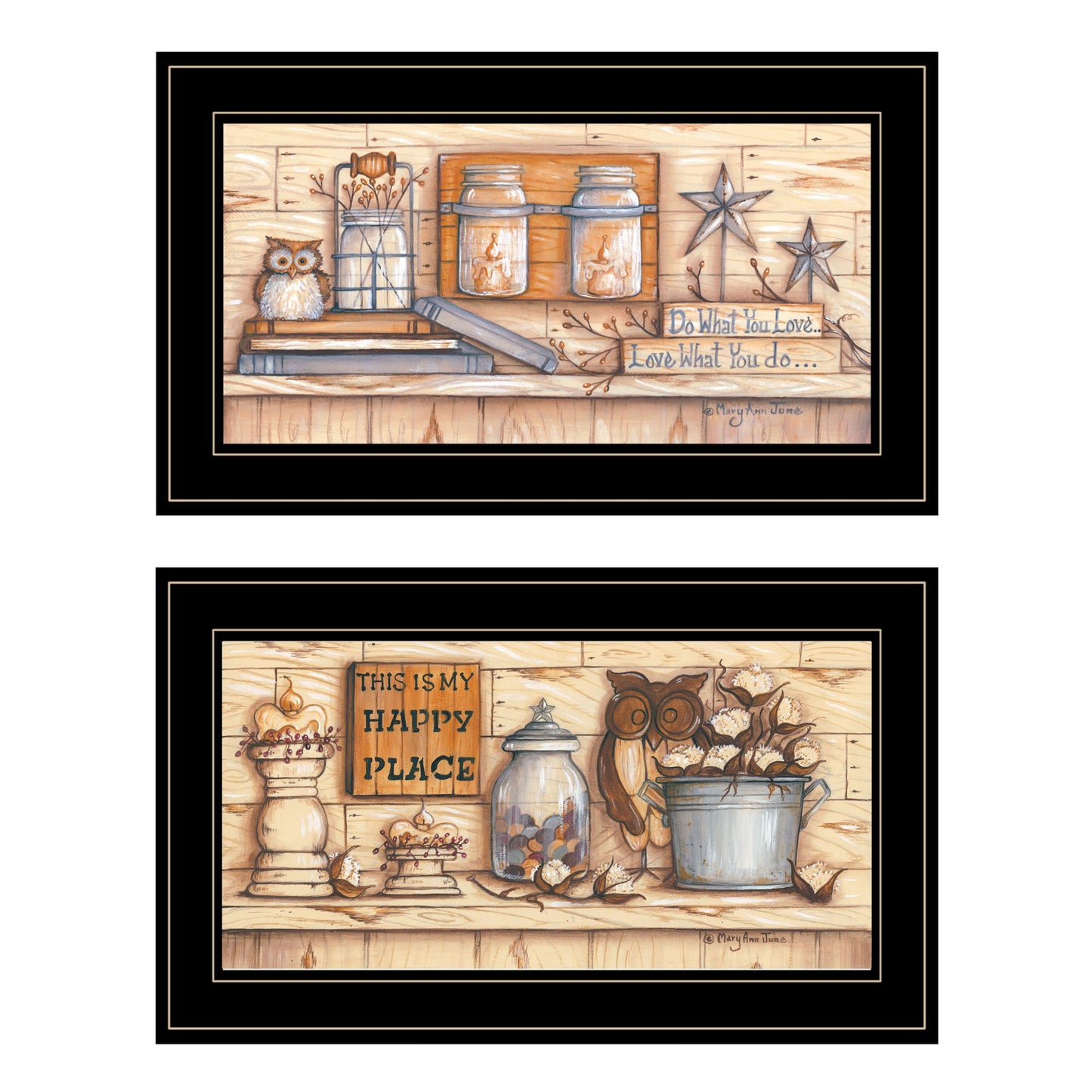 Set Of Two My Happy Place 2 Black Framed Print Wall Art