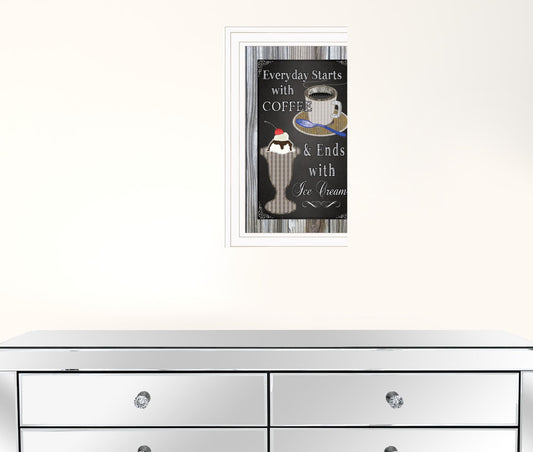 Everyday Starts With Coffee Chalkboard Framed 1 White Framed Print Wall Art