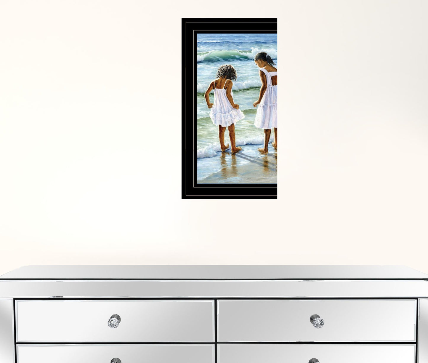 Two Girls At The Beach 4 Black Framed Print Wall Art