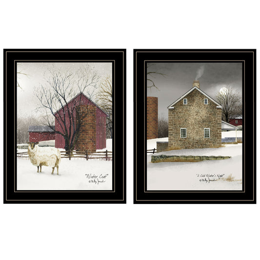 Set Of Two Cold Winter 2 Black Framed Print Wall Art