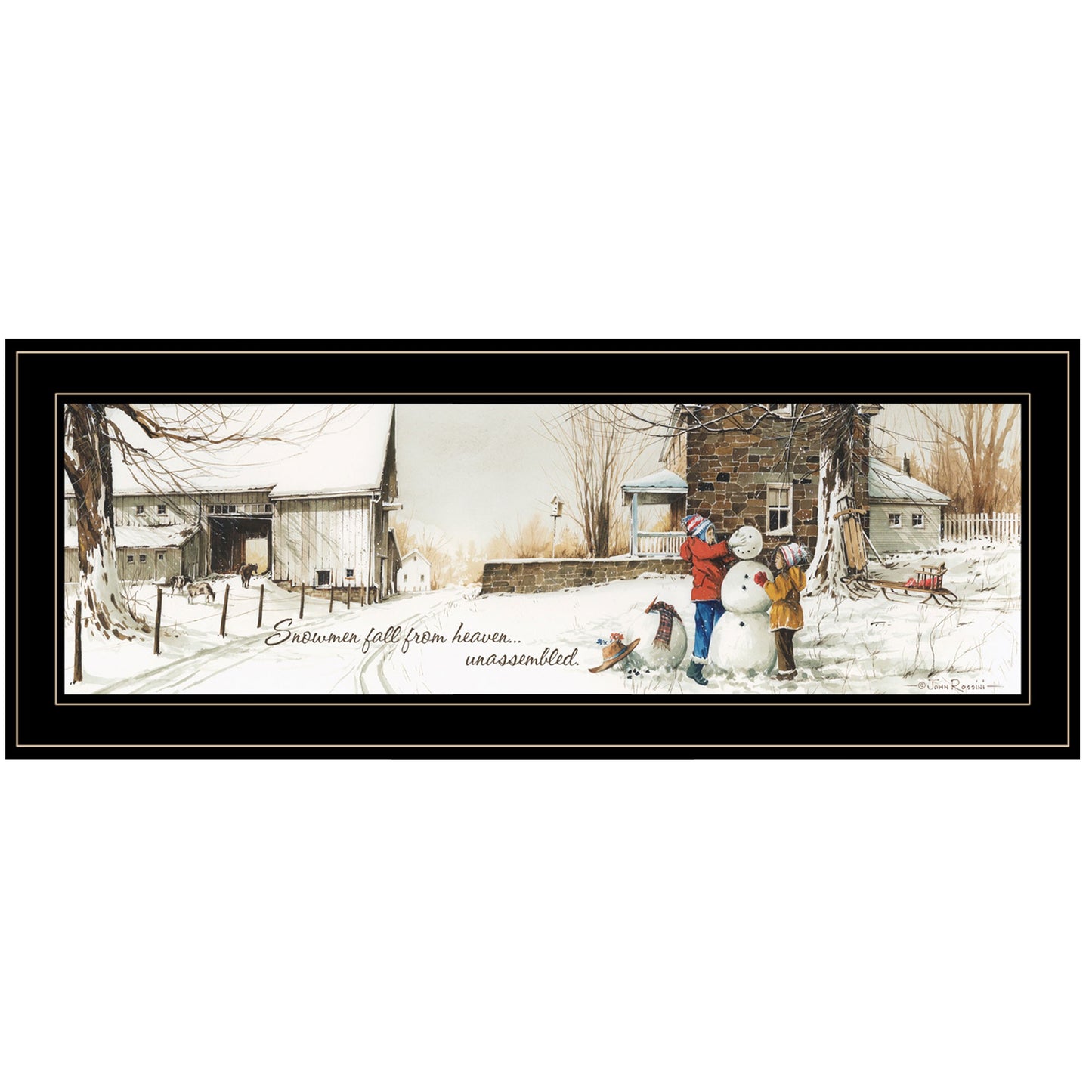 Snowmen From Heaven 3 Black Framed Print Wall Art