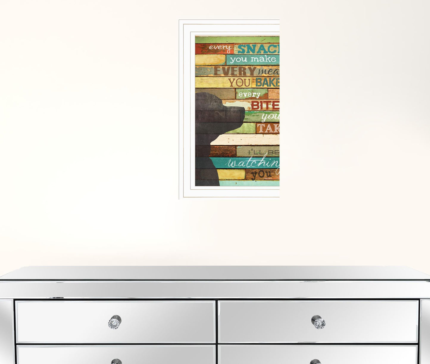 Colorful Dog Watching You Snack White Framed Print Wall Art