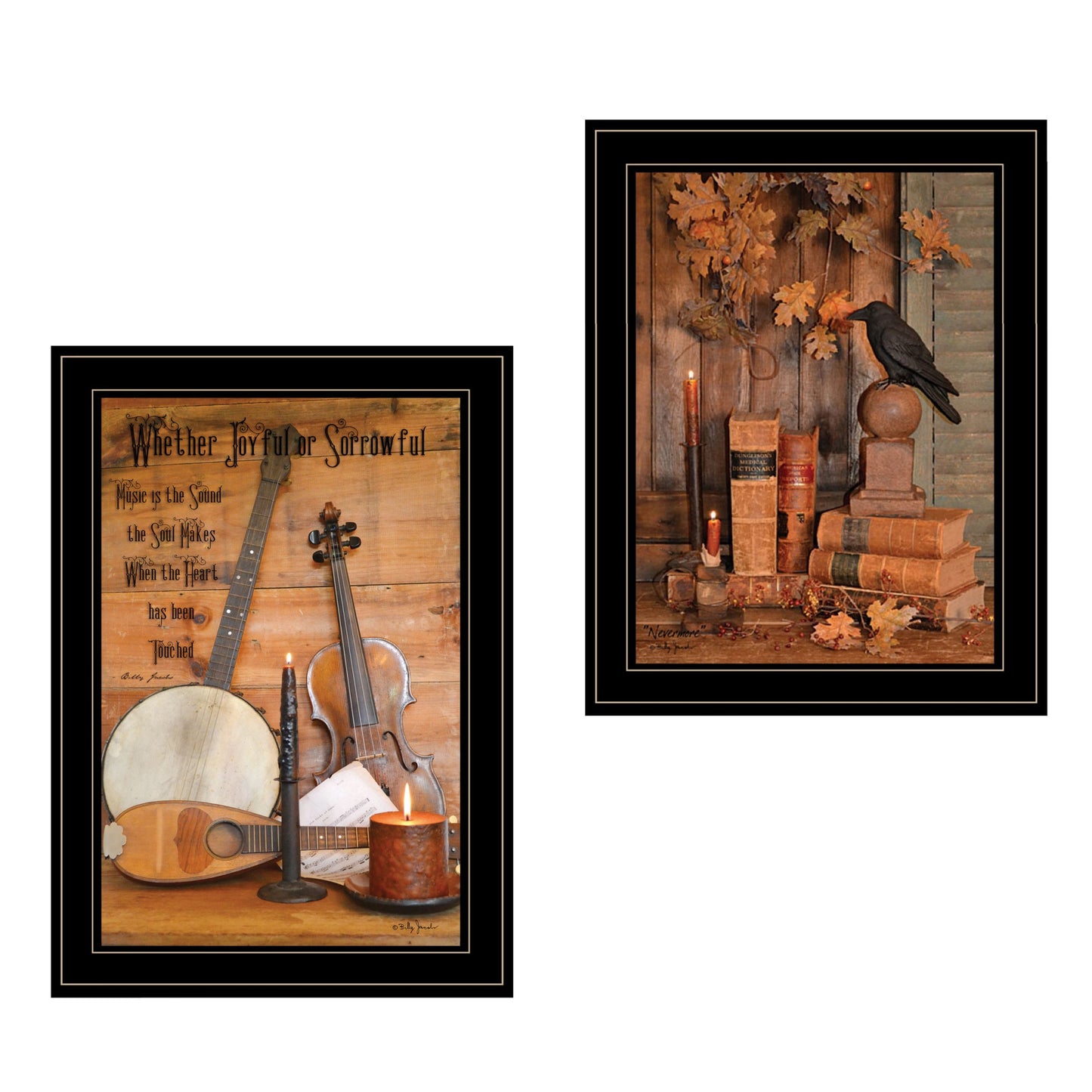 Set Of Two Music Or Nevermore 2 Black Framed Print Wall Art