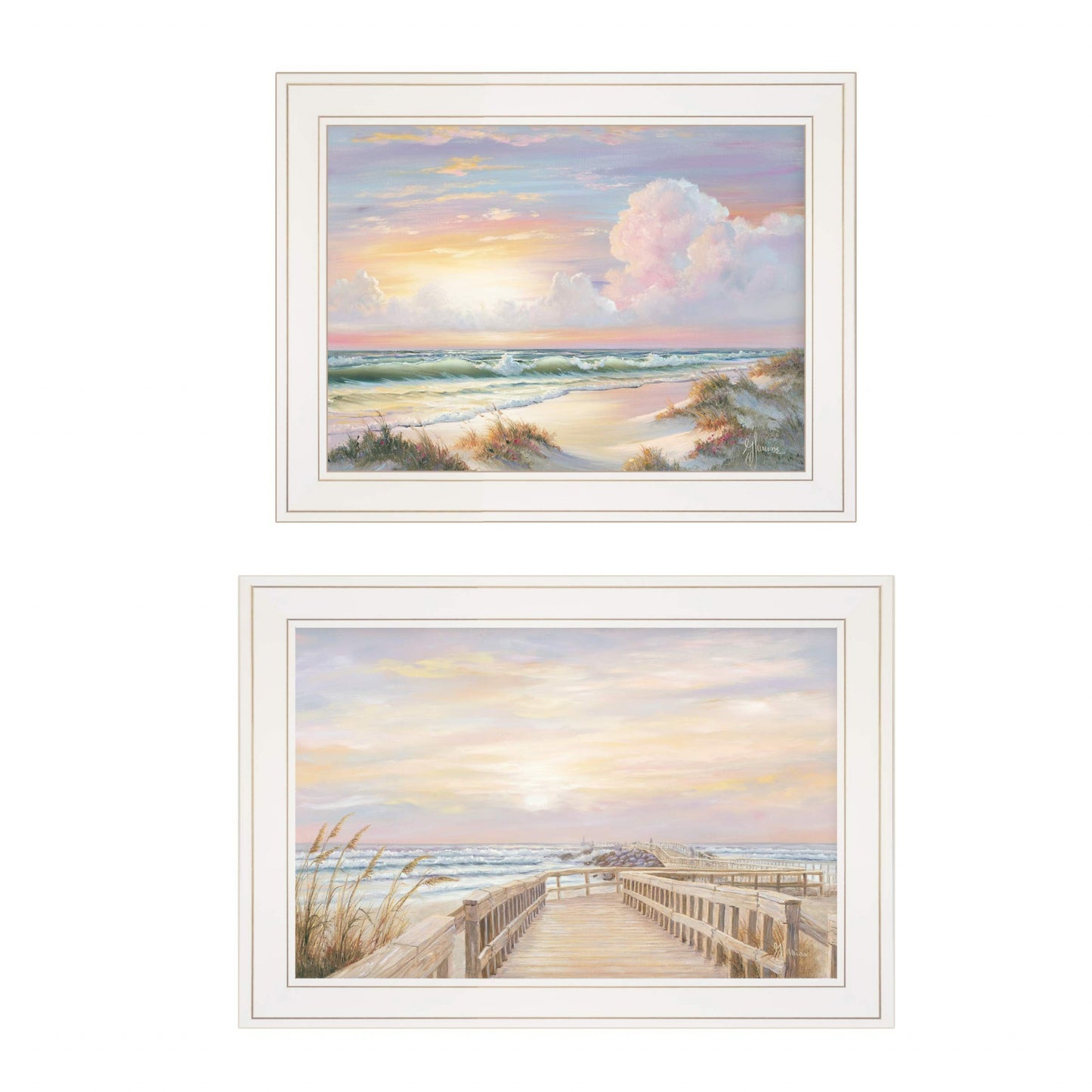 Set Of Two Sunrise Sunset 2 White Framed Print Wall Art