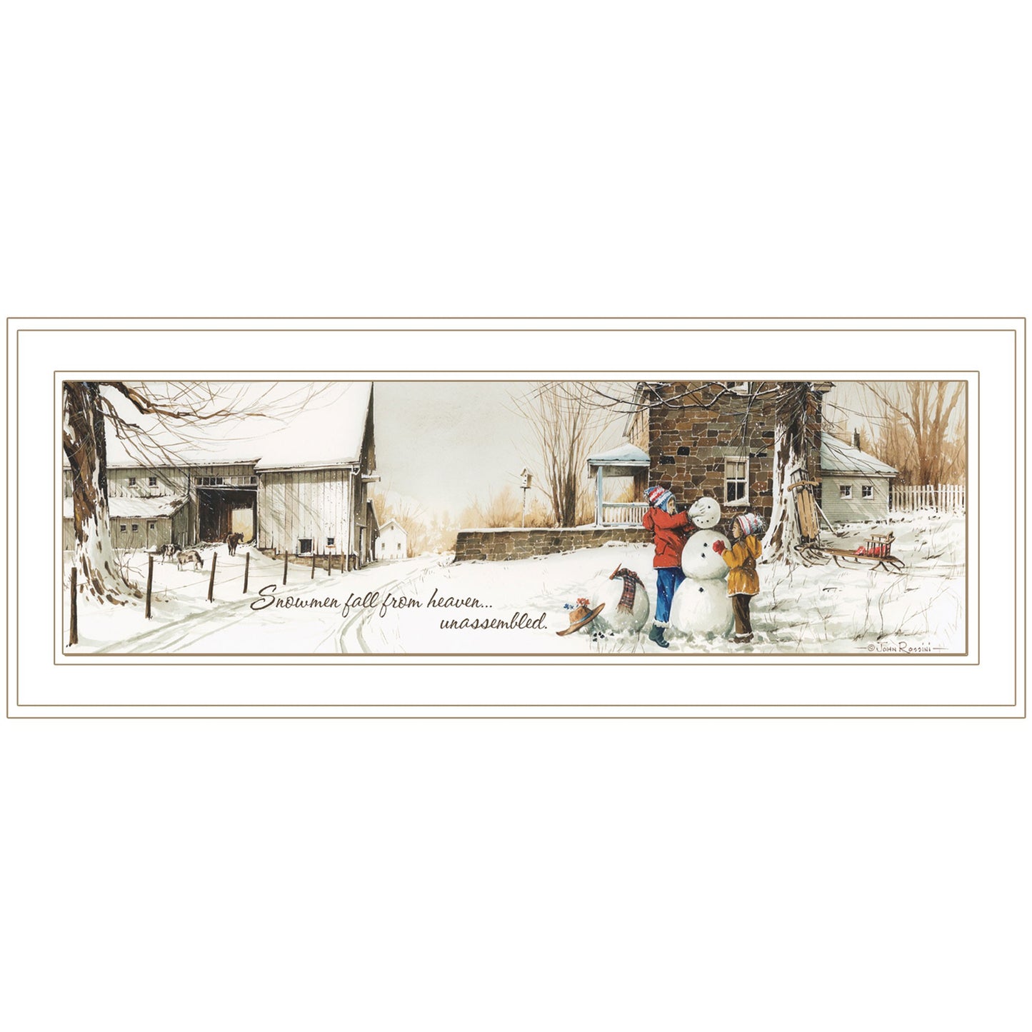 Snowmen From Heaven 2 White Framed Print Wall Art