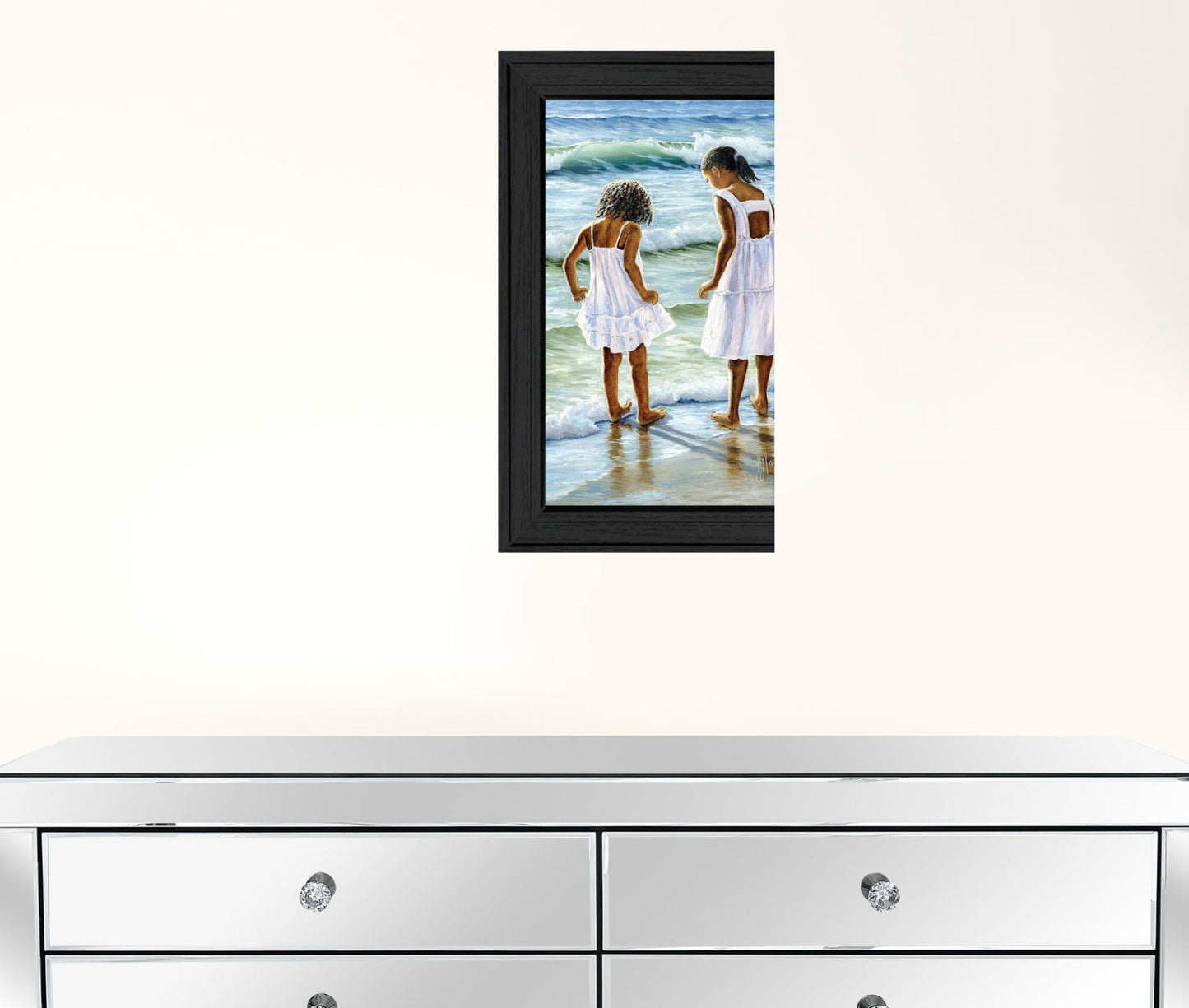 Two Girls At The Beach 3 Black Framed Print Wall Art