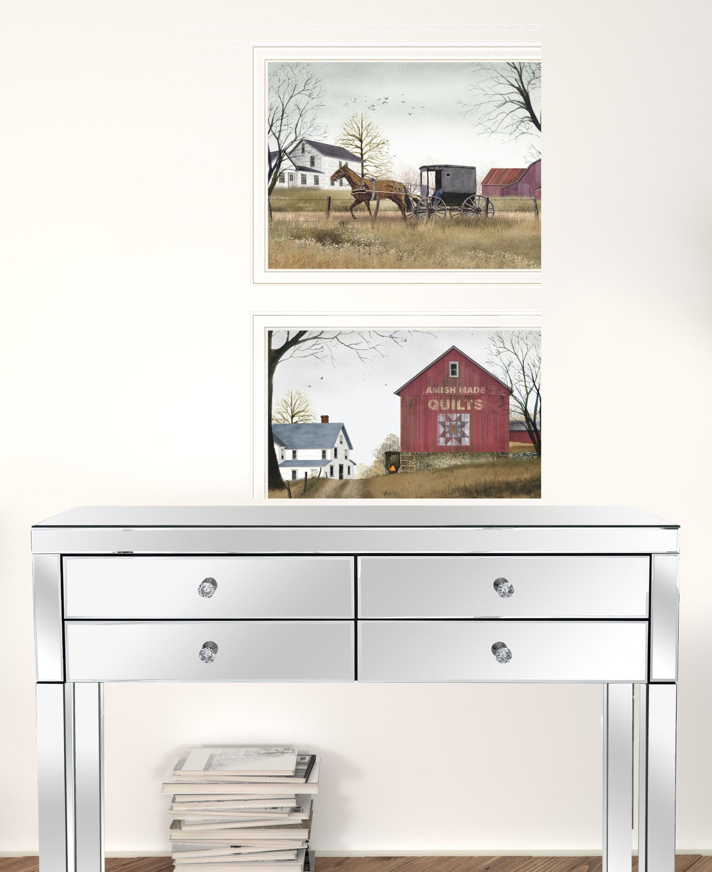 Set Of Two Goin To Market Amish White Framed Prints Wall Art