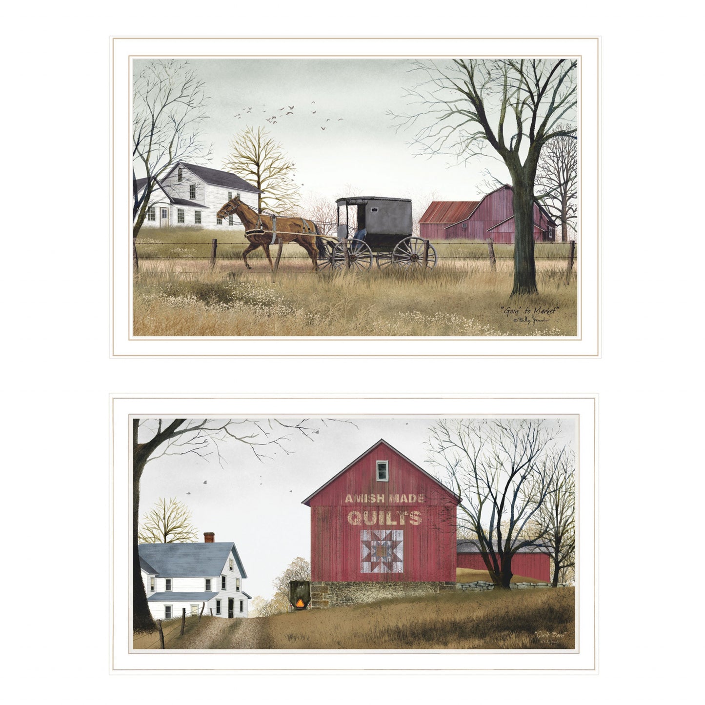 Set Of Two Goin To Market Amish White Framed Prints Wall Art