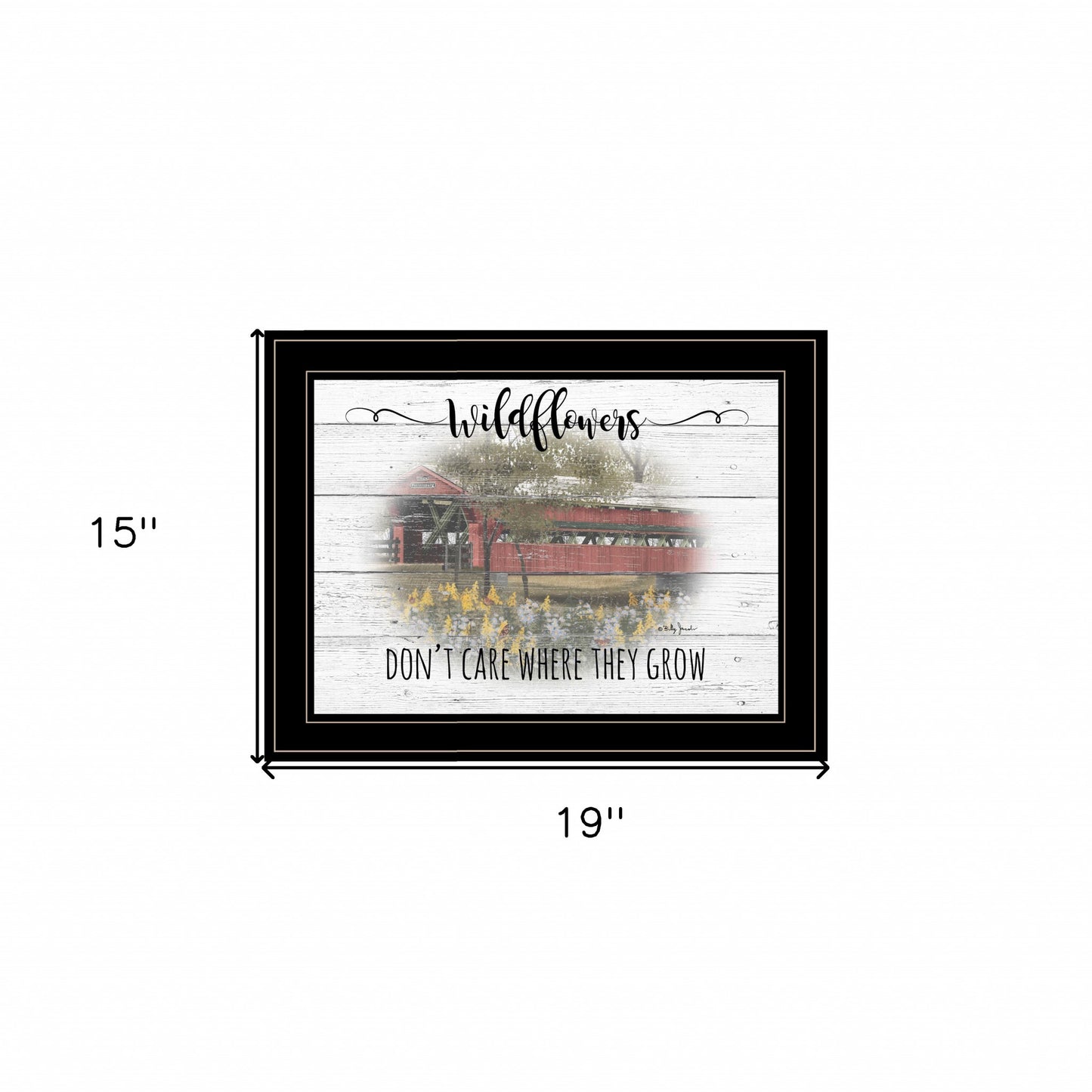 Wildflowers Covered Bridge Black Framed Print Wall Art