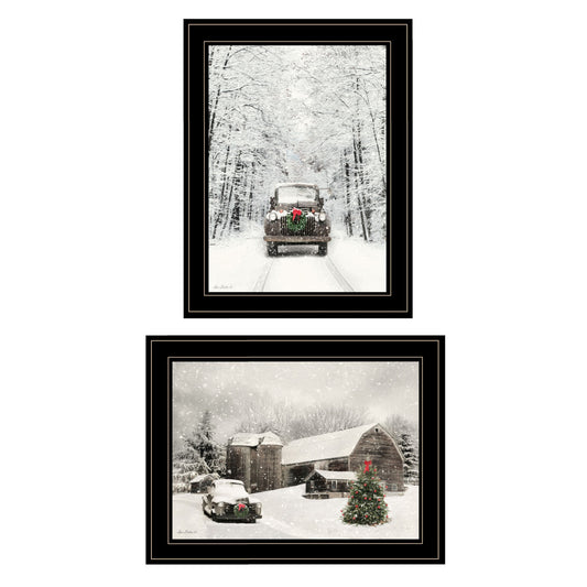 Set Of Two Antique Christmas 2 Black Framed Print Wall Art