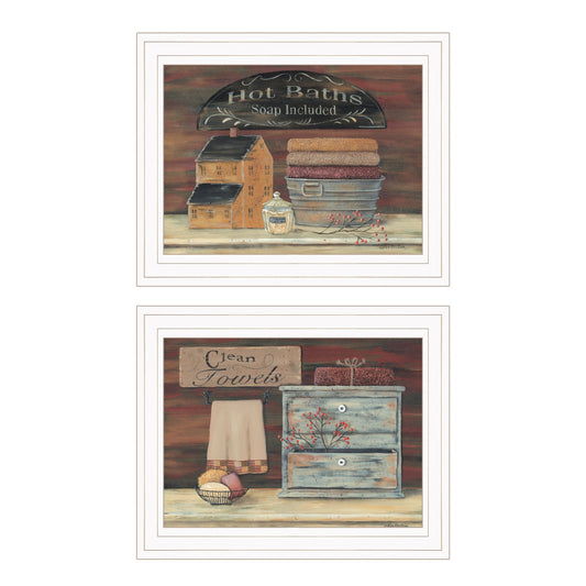 Set Of Two Hot Bath Or Clean Towels 1 White Framed Print Wall Art