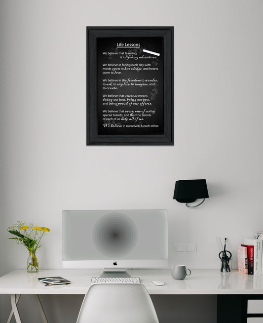 Black and White Life Lessons Black Framed Print Wall Art