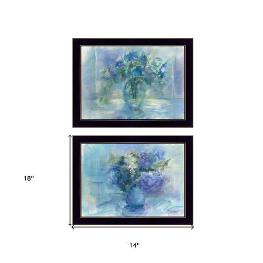 Set Of Two Susies Blue Bouquet 3 Black Framed Print Wall Art