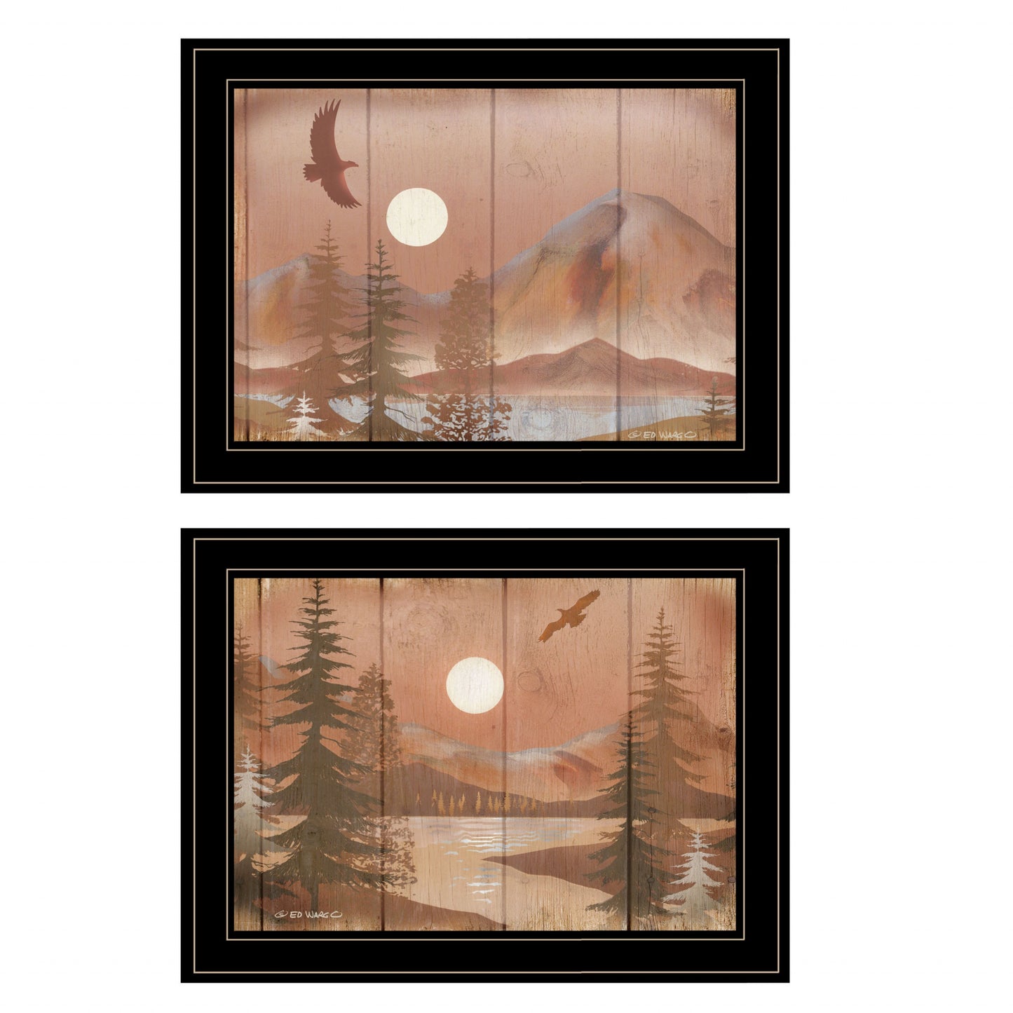 Set Of Two Full Moon I And II 2 Black Framed Print Wall Art