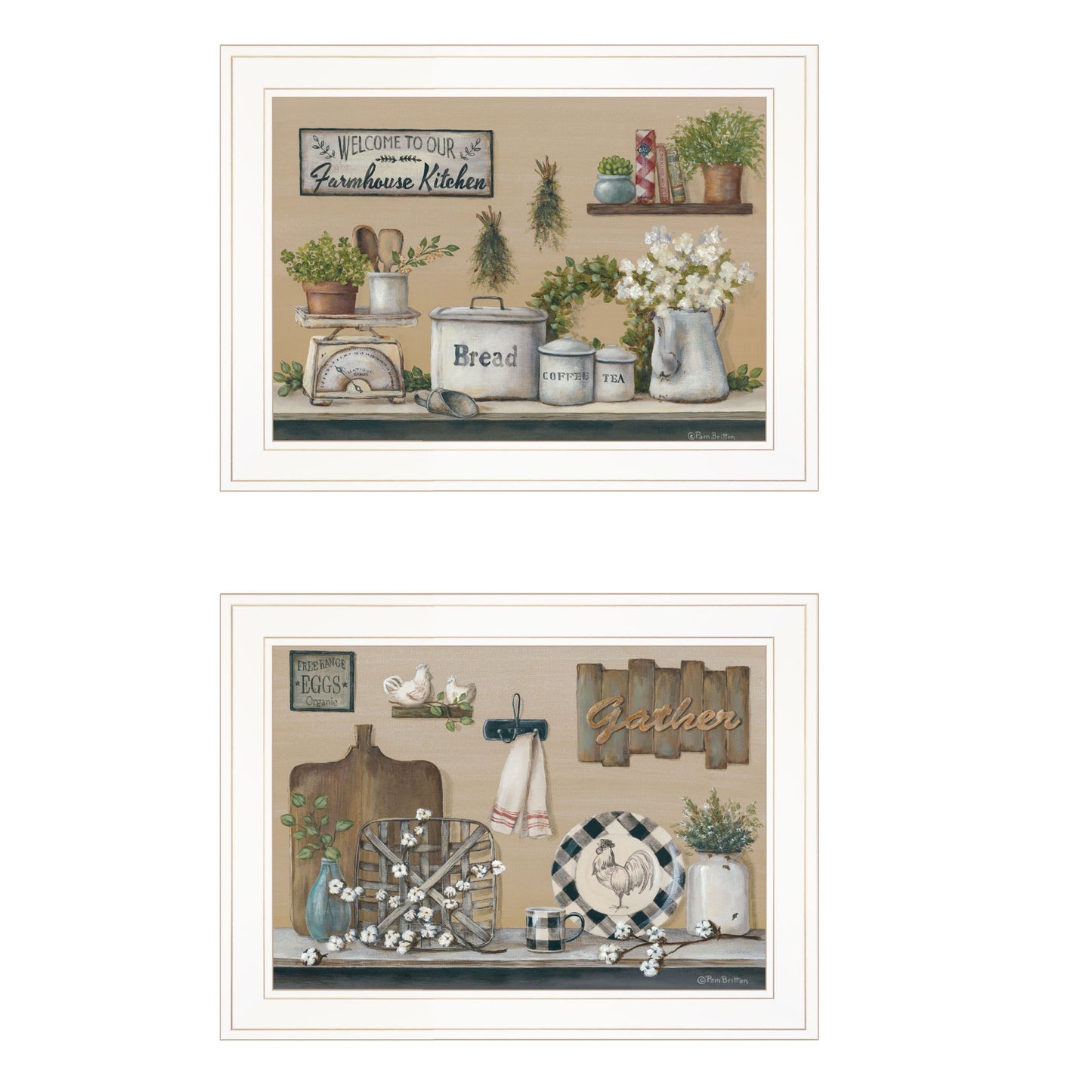 Set Of Two Farmhouse Kitchen 1 White Framed Print Kitchen Wall Art