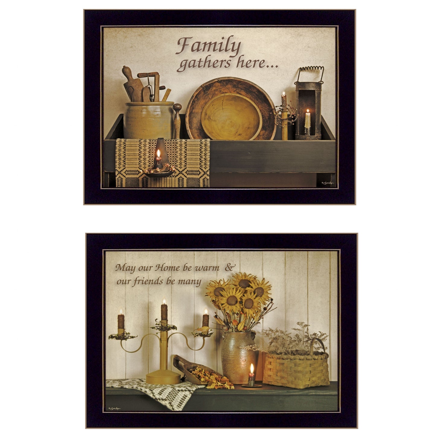 Set Of Two May Our Hearts Be Warm 3 Black Framed Print Kitchen Wall Art