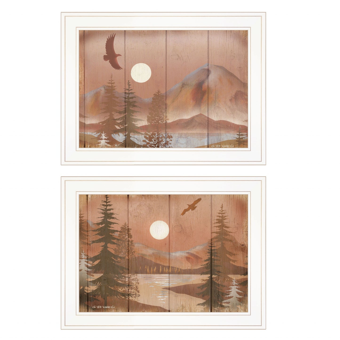 Set Of Two Full Moon I And II 1 White Framed Print Wall Art