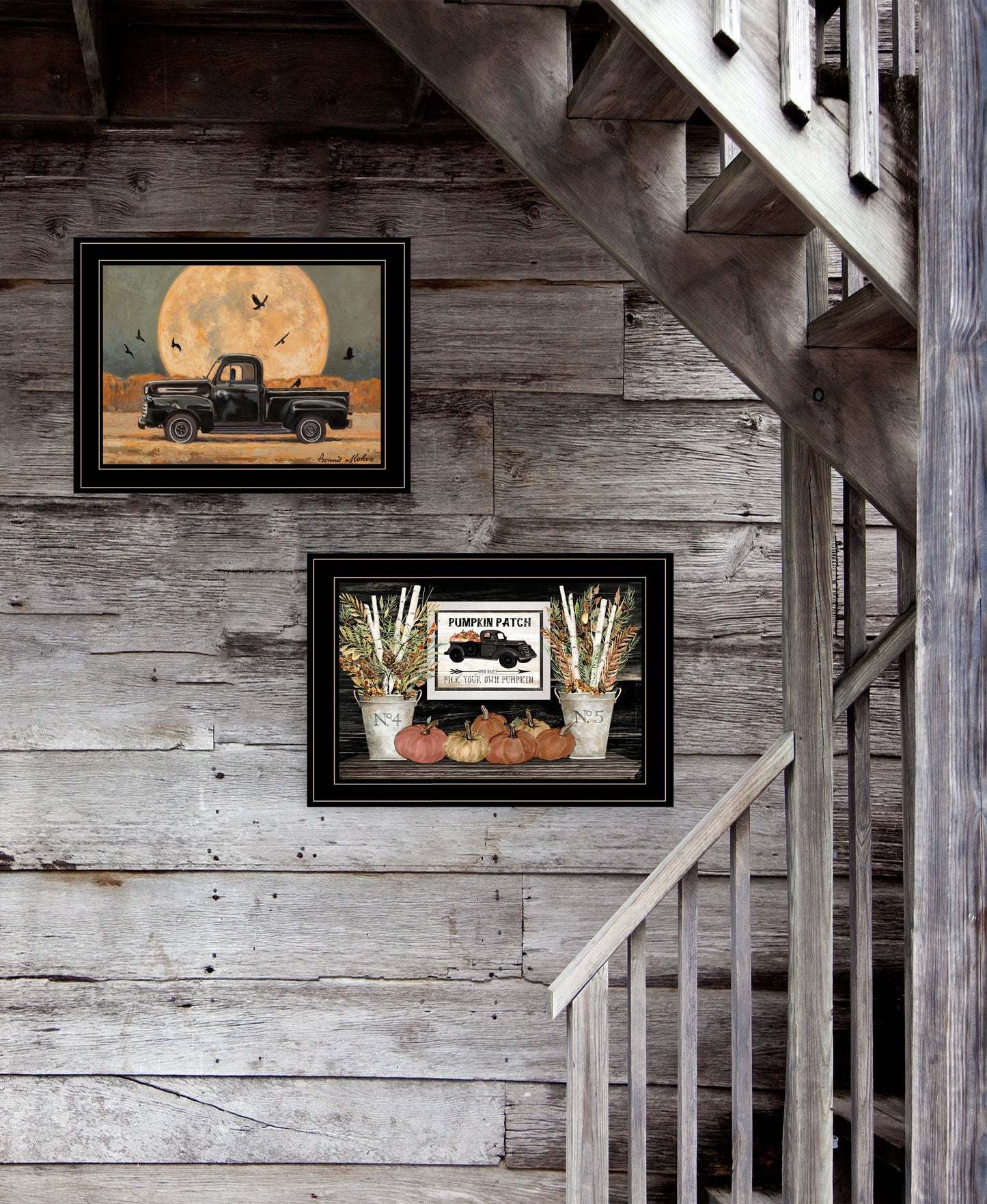 Set Of Two Harvest Moon 2 Black Framed Print Wall Art