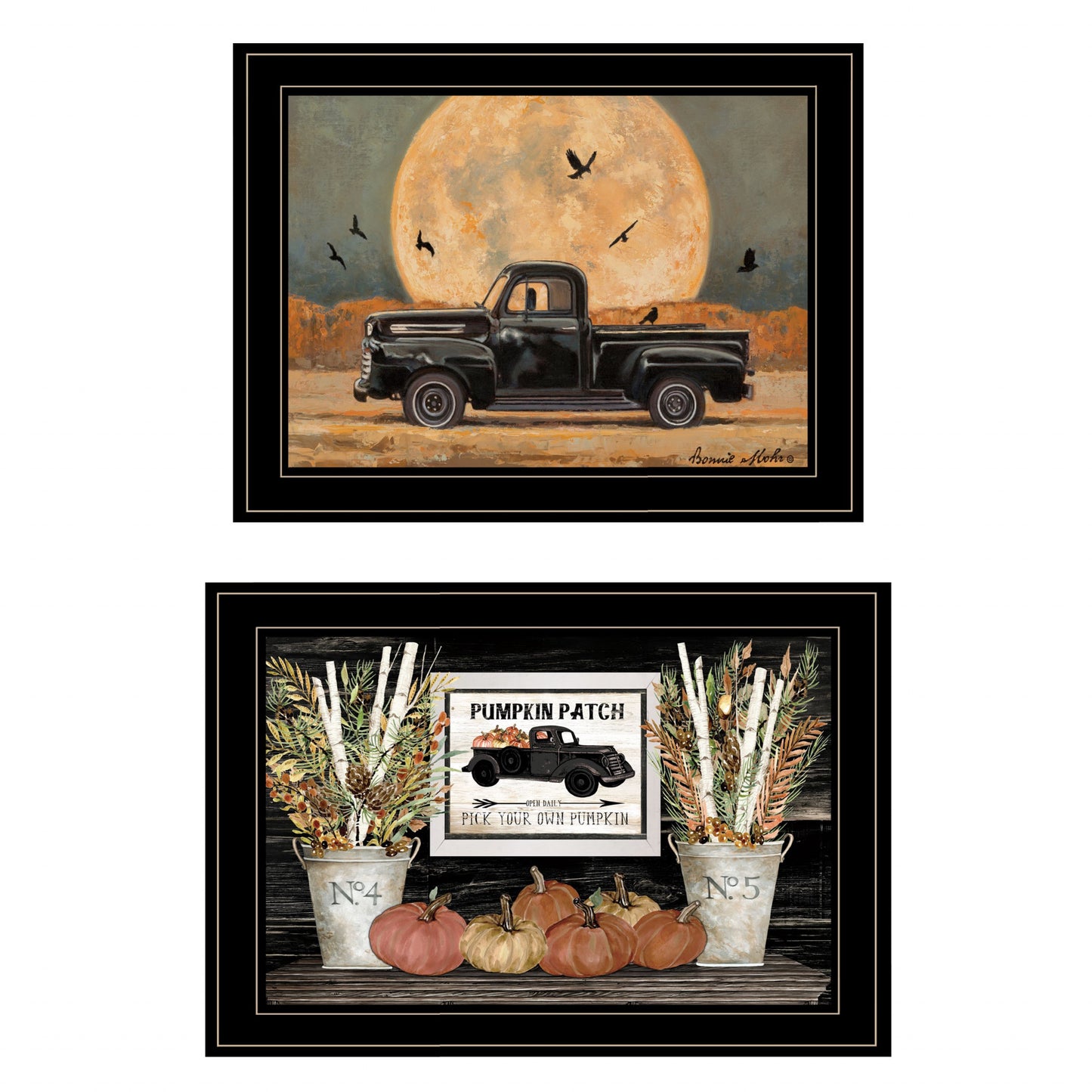 Set Of Two Harvest Moon 2 Black Framed Print Wall Art