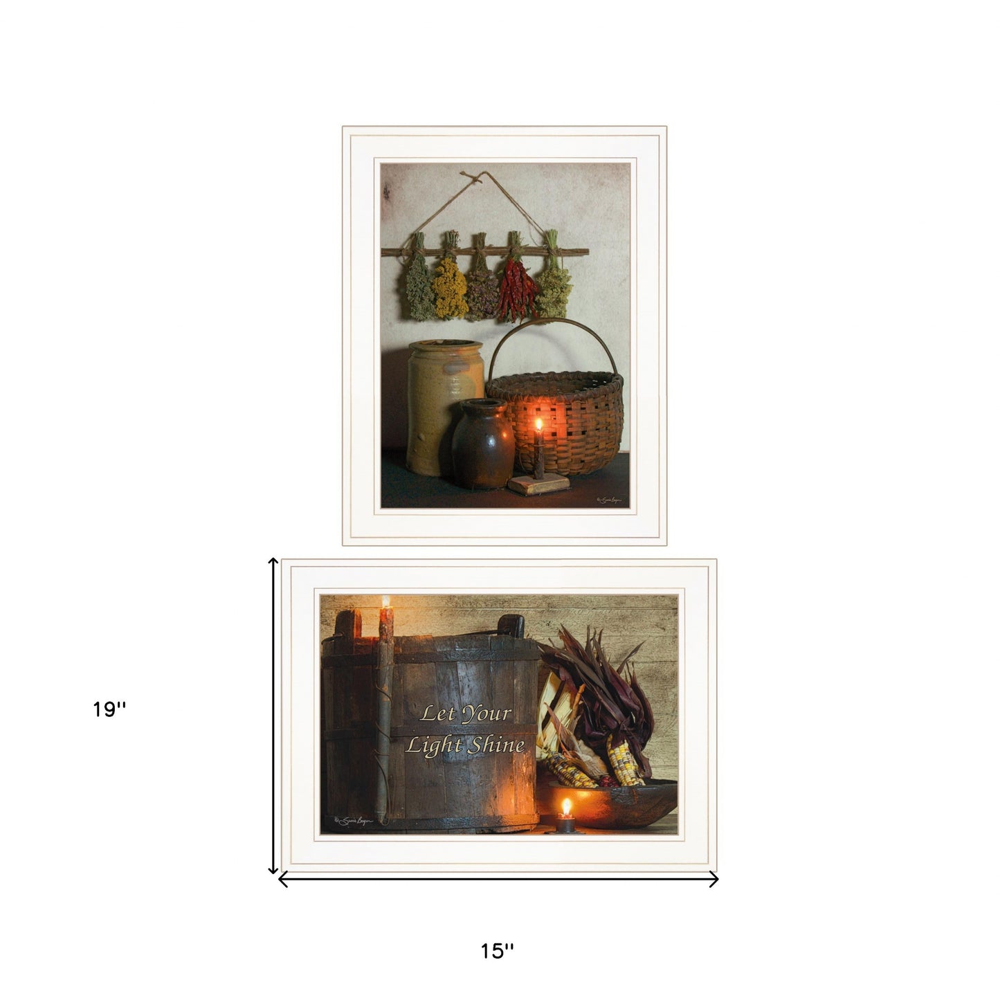 Set Of Two Let Your Light Shine White Framed Print Wall Art