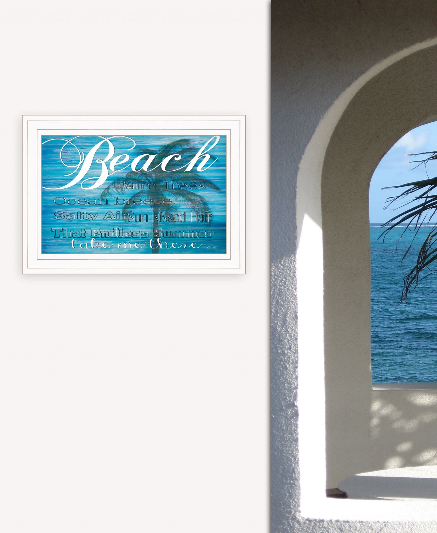 Take Me There (Beach) White Framed Print Wall Art