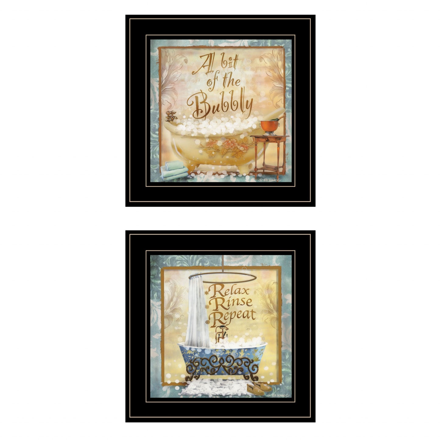 Set Of Two A Bit Of Bubbly 2 Black Framed Print Bathroom Wall Art