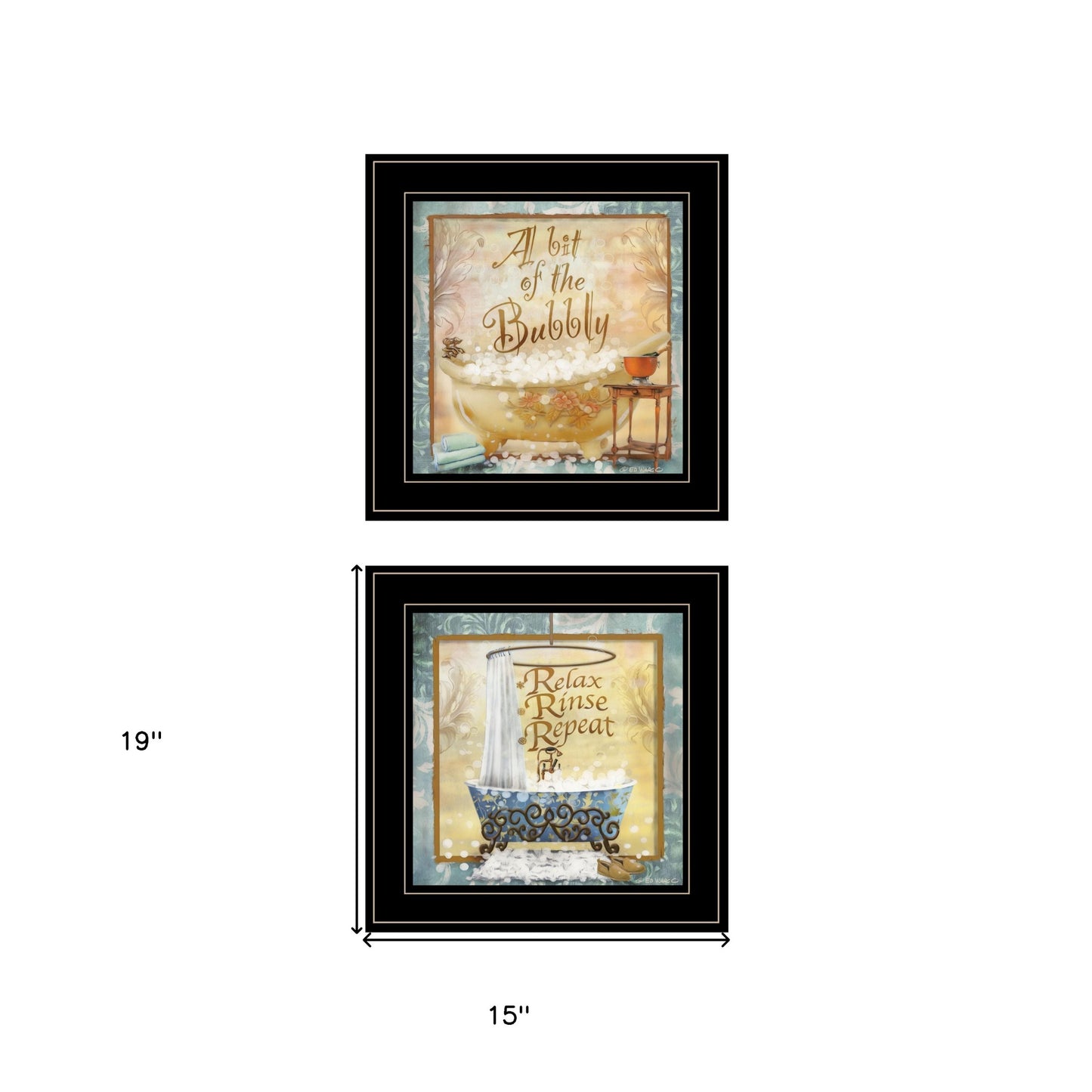 Set Of Two A Bit Of Bubbly 2 Black Framed Print Bathroom Wall Art