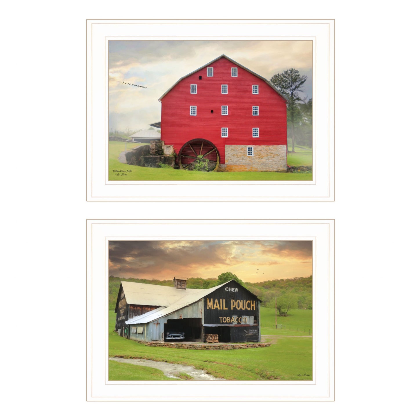 Set Of Two Mail Pouch Barn And Mill 1 White Framed Print Wall Art