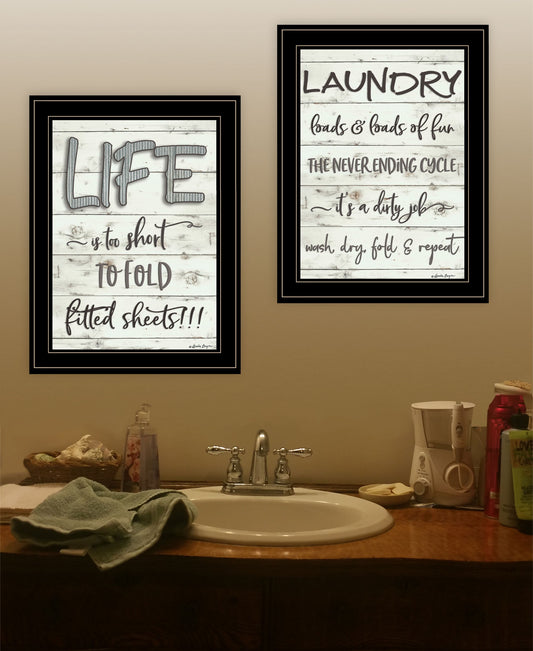 Set Of Two Loads Of Fun 2 Black Framed Print Bathroom Wall Art