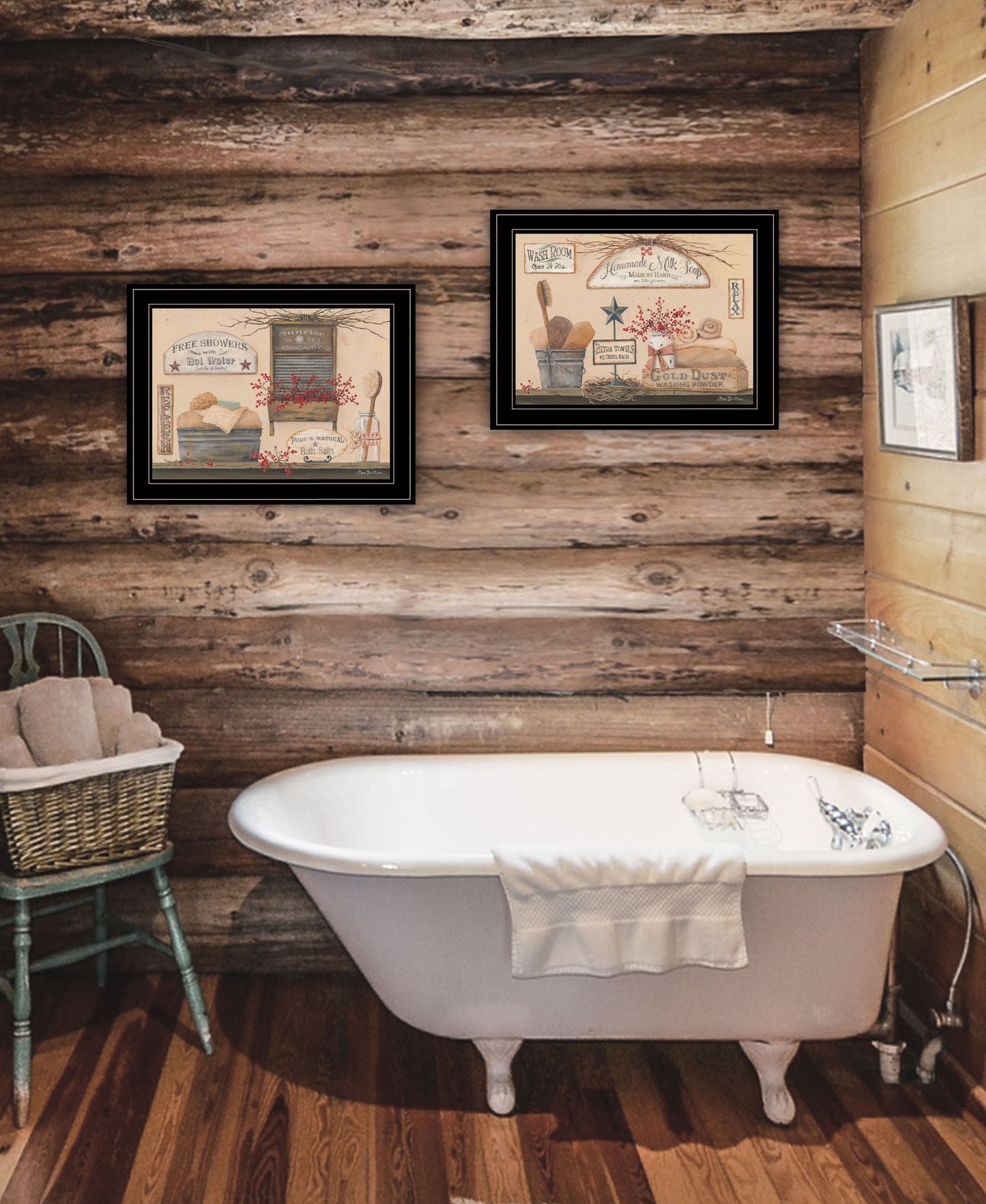 Set Of Two Wash Room Black Two Rim Framed Print Bathroom Wall Art